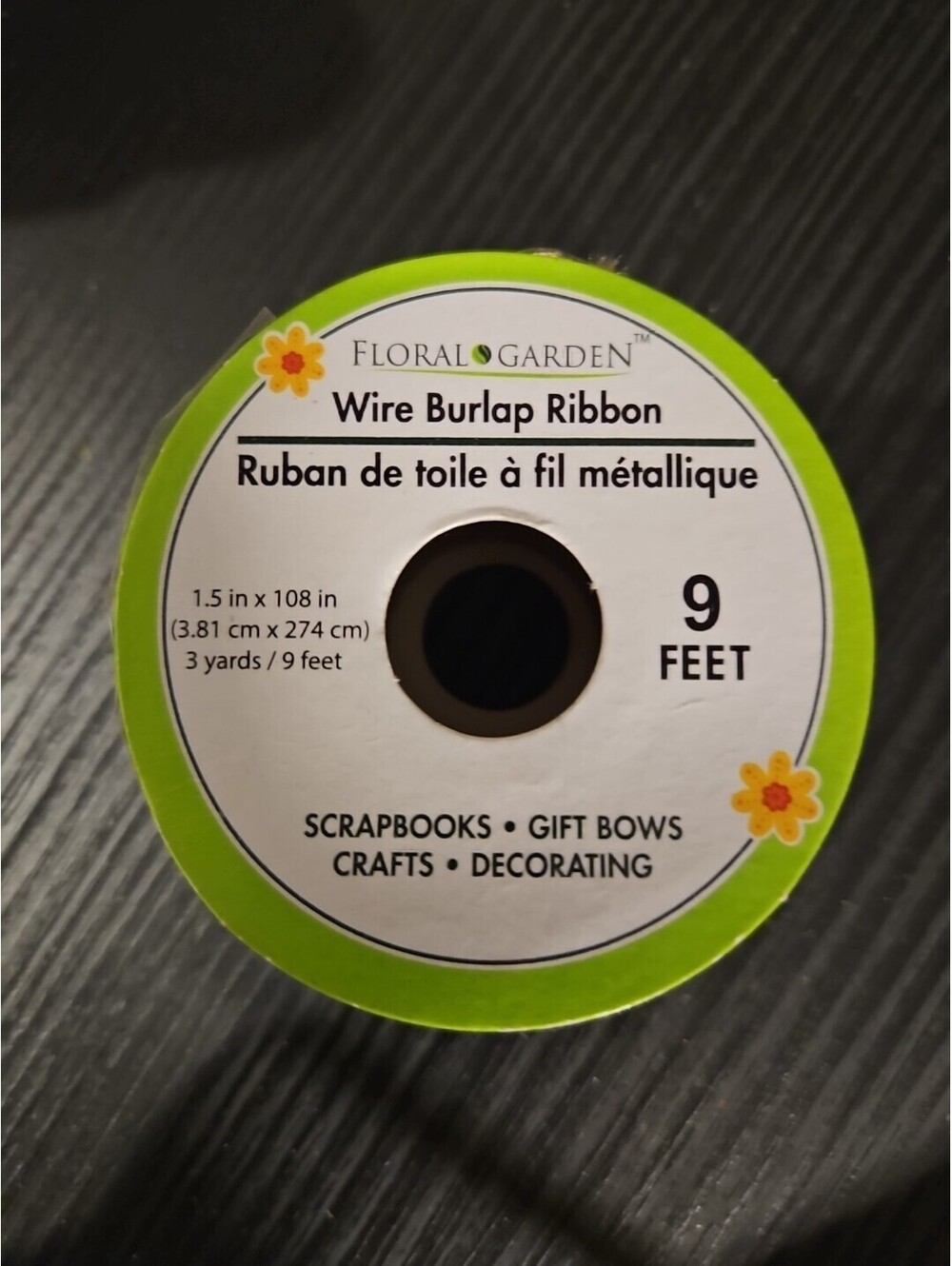 Floral Garden Qire Burlap Ribbon 1.5" x 108" (9 Feet / 3 Yds)